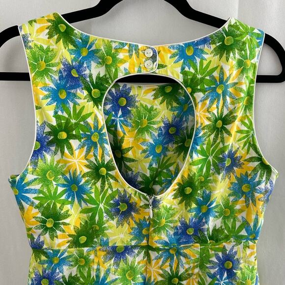 Kathy Van Zeeland Green & Blue Floral Mini Dress Womens Size Medium - Picture 5 of 6